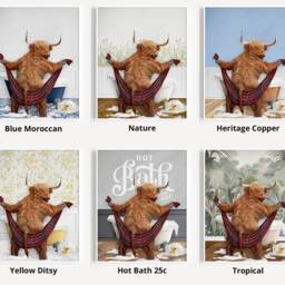 Highland Cow Drying With A Towel in Bathroom Print, Bathing, Funny Bath Animal Bathtub, Tub - thumbnail 3