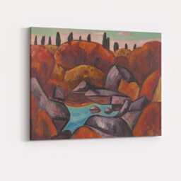 Abstract Autumn Hills Rocky Lake Colourful Expressionist Landscape Canvas Wall Art Print Decor Picture Ready To Hang - thumbnail 4