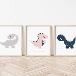 Pink Girls Dinosaur Print - Personalised Childrens Nursery Print -Nursery Bedroom Gift - thumbnail 3