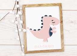 Pink Girls Dinosaur Print - Personalised Childrens Nursery Print -Nursery Bedroom Gift - thumbnail 1