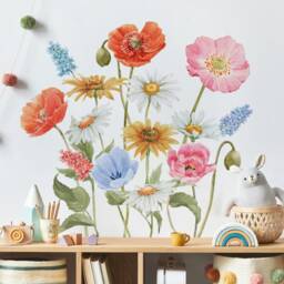 Watercolor Floral Wall Decal Cute Colorful Wildflowers Sticker - thumbnail 2