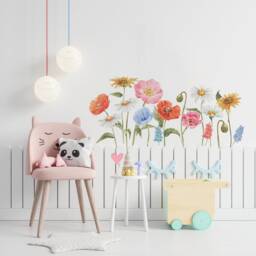 Watercolor Floral Wall Decal Cute Colorful Wildflowers Sticker - thumbnail 3