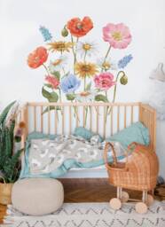 Watercolor Floral Wall Decal Cute Colorful Wildflowers Sticker - thumbnail 1