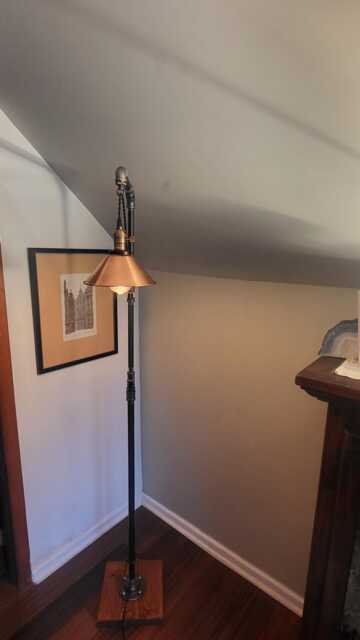 Floor Lamp Steampunk Industrial Edison Bulb Iron Flange Key Switch Antique Brass Finish Copper Cone Shade - image 1