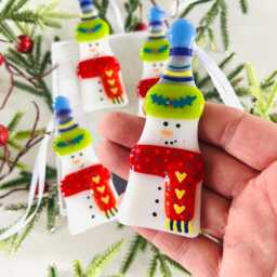 Festive Rainbow Snowman Fused Glass Christmas Decoration, Fused Glass Cornwall, Cornish - thumbnail 2