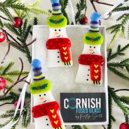 Festive Rainbow Snowman Fused Glass Christmas Decoration, Fused Glass Cornwall, Cornish - thumbnail 3
