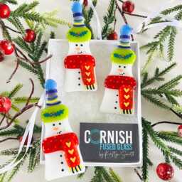 Festive Rainbow Snowman Fused Glass Christmas Decoration, Fused Glass Cornwall, Cornish