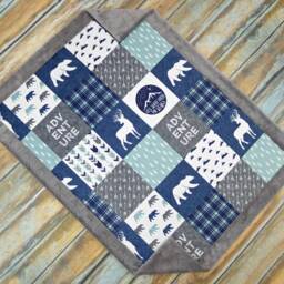 Personalized Minky Baby Blanket - Adventure Boy Crib Woodland Nursery Deer - thumbnail 2