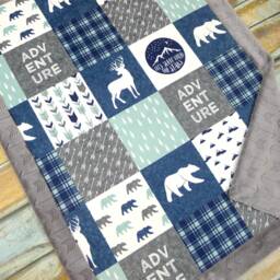 Personalized Minky Baby Blanket - Adventure Boy Crib Woodland Nursery Deer - thumbnail 1