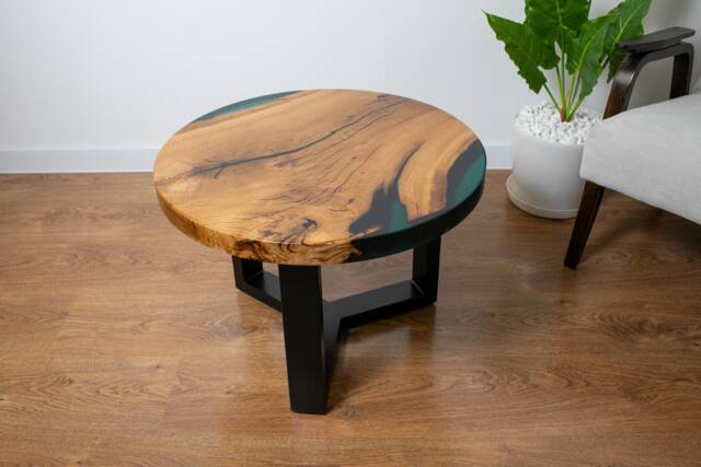 Round Epoxy Coffee Table, Unique Large Rustic Low Modern Desk Resin Table Top, Solid Wood Top - image 1