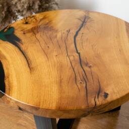 Round Epoxy Coffee Table, Unique Large Rustic Low Modern Desk Resin Table Top, Solid Wood Top - thumbnail 4
