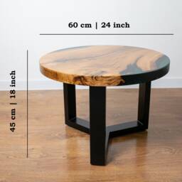 Round Epoxy Coffee Table, Unique Large Rustic Low Modern Desk Resin Table Top, Solid Wood Top - thumbnail 2