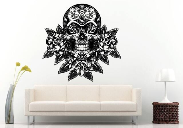 Sugar Skull Rose & Roses Wall Decal Vinyl Sticker Mural Room Decor L916 - image 1
