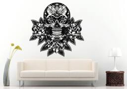 Sugar Skull Rose & Roses Wall Decal Vinyl Sticker Mural Room Decor L916 - thumbnail 1