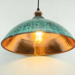 Oxidized Copper Lampshade Only- Industrial Lighting - Kitchen Island Light Green Patina Art Deco Lamp - thumbnail 3