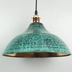 Oxidized Copper Lampshade Only- Industrial Lighting - Kitchen Island Light Green Patina Art Deco Lamp - thumbnail 2