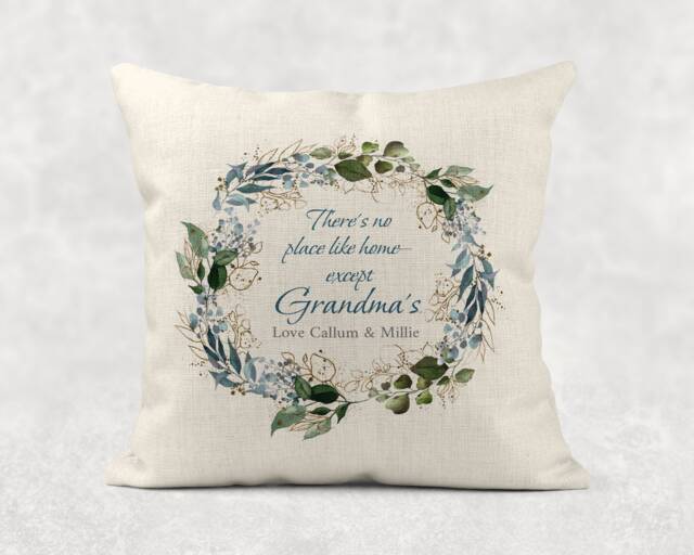 Personalised Grandma Floral Wreath Linen Cushion Custom Home Quote - image 1