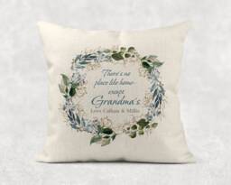 Personalised Grandma Floral Wreath Linen Cushion Custom Home Quote - thumbnail 1