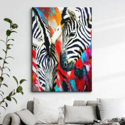 Colorful Zebra Pair Rainbow Modern Abstract Oil Painting Wall Art, Framed Canvas Poster Print, Home Kitchen Office Room Decor, Gifts - thumbnail 1