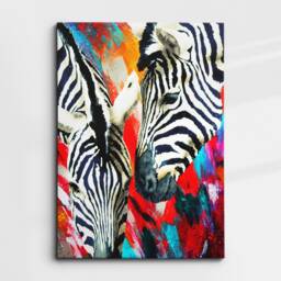 Colorful Zebra Pair Rainbow Modern Abstract Oil Painting Wall Art, Framed Canvas Poster Print, Home Kitchen Office Room Decor, Gifts - thumbnail 3