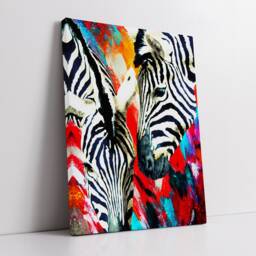 Colorful Zebra Pair Rainbow Modern Abstract Oil Painting Wall Art, Framed Canvas Poster Print, Home Kitchen Office Room Decor, Gifts - thumbnail 2