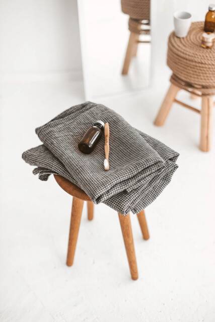 Natural Linen Black Waffle Bath Towel. Large Organic Bath, Hand, Face Towel Set For Beach, Travel, Sauna. Quick Dry, Absorbent Towels - image 1