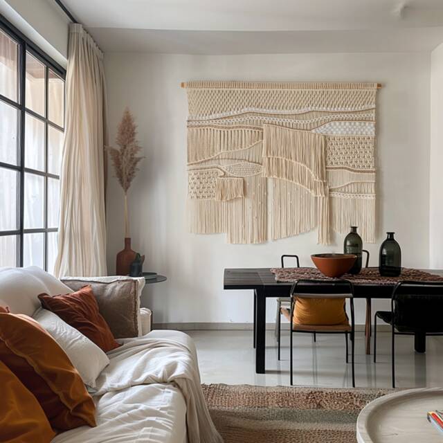 Bohemian Home Decor Tapestry, Textured Macrame Wall Hanging, Natural Fiber Unique Housewarming Gift, Abstract Boho Art - image 1