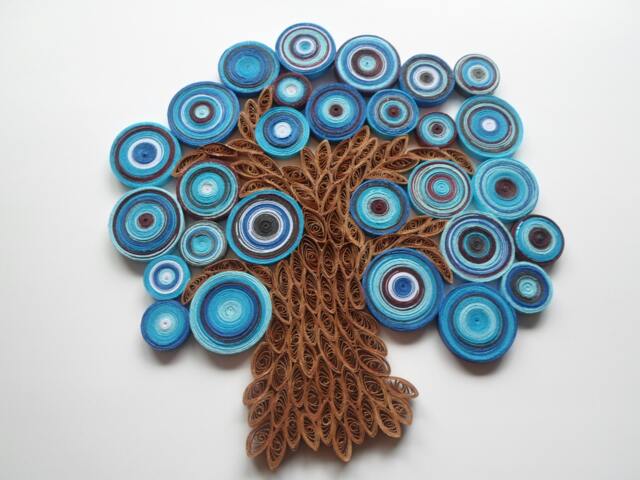 Blue Quilled Paper Tree Wall Art Abstract Handmade Decoration - image 1