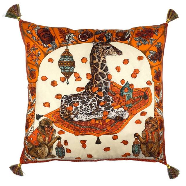 Silk Cushion, The Magic Giraffe, Throw Pillow Cushion Cover, Illustrated By Hand, Handmade in Italy - image 1