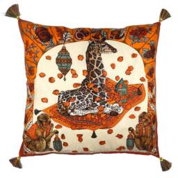 Silk Cushion, The Magic Giraffe, Throw Pillow Cushion Cover, Illustrated By Hand, Handmade in Italy - thumbnail 1