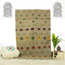 Handwoven Brown Moroccan Kilim Rug Berber Geometric Design - thumbnail 1
