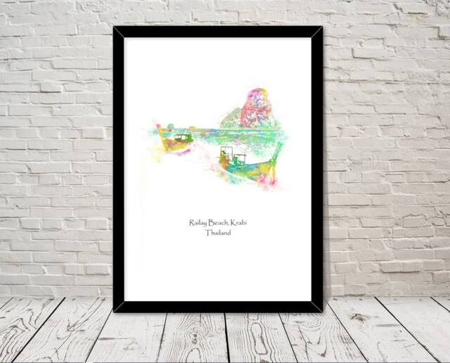 Thailand Art Railay Beach Landmarks Watercolour Illustration Print World Attractions Famous Landmark Travel Poster Historical Site