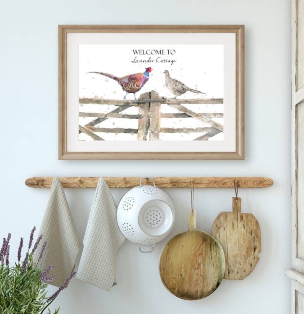 Personalised Mr & Mrs Print, Watercolour Pheasant Painting, Country Farm Wedding, Gamekeeper, For Wife, Game Bird Wall Art, Gift Husband - image 1