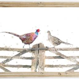 Personalised Mr & Mrs Print, Watercolour Pheasant Painting, Country Farm Wedding, Gamekeeper, For Wife, Game Bird Wall Art, Gift Husband - thumbnail 3