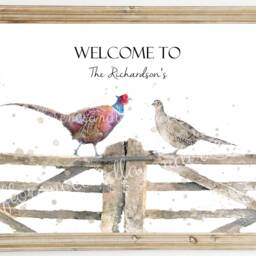 Personalised Mr & Mrs Print, Watercolour Pheasant Painting, Country Farm Wedding, Gamekeeper, For Wife, Game Bird Wall Art, Gift Husband - thumbnail 2
