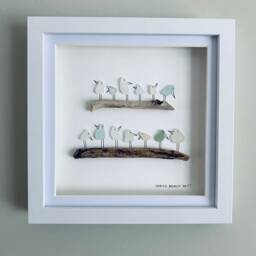Cornish Sea Glass Birds On Driftwood Picture Framed Wall Art Coastal Interior Birthday Gift Her Handmade in Cornwall - thumbnail 2