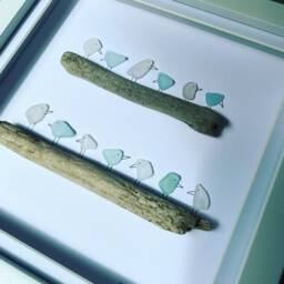 Cornish Sea Glass Birds On Driftwood Picture Framed Wall Art Coastal Interior Birthday Gift Her Handmade in Cornwall - thumbnail 4