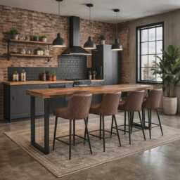 Grantham Breakfast Bar Worktop Kitchen Table Stool Industrial Box Legs - thumbnail 1