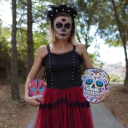 Orange Sugar Skull - Day Of The Dead -Dia De Los Muertos Calavera Wall Clock - thumbnail 4