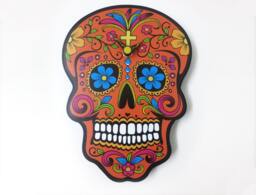 Orange Sugar Skull - Day Of The Dead -Dia De Los Muertos Calavera Wall Clock - thumbnail 1