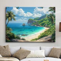 Palm Beach Abstract Oil Painting Landscape Art Framed Poster Print & Canvas Wall Living Home Decor Interior Gift - thumbnail 1