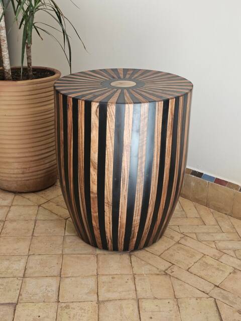 Moroccan Round Side Table in Wood , Elegant Wooden - image 1