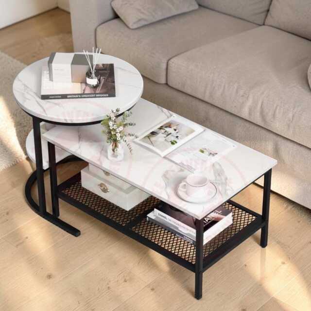 Set Of 2 Nesting Coffee Tables, Side Table, Tier Living Room Sofa End Furniture - image 1