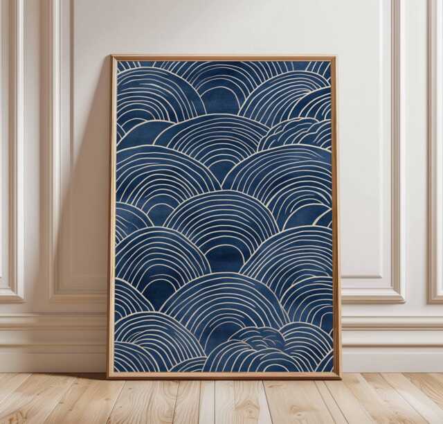 Vintage Japanese Wave Poster, Mid-Century Modern Geometric Print - image 1