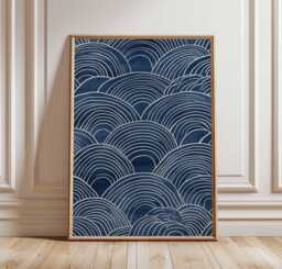 Vintage Japanese Wave Poster, Mid-Century Modern Geometric Print - thumbnail 1