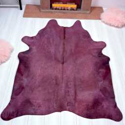 Violet Dyed Genuine Cowhide Rug - Mulled Wine Tone Unique Hair On Hide - thumbnail 2