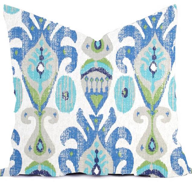 Outdoor Pillows Or Indoor Custom Cover Size Include 16x16, 18x18 - Blue Royal Green Grass Aqua Marine Modern Geometric Native Tribal - image 1
