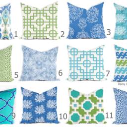 Outdoor Pillows Or Indoor Custom Cover Size Include 16x16, 18x18 - Blue Royal Green Grass Aqua Marine Modern Geometric Native Tribal - thumbnail 2