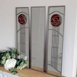 Rennie Mackintosh Style Opposite Pair Rose Stained Glass Effect Mirror Handmade Gift Catfish Glass Art Deco 10x40cm - thumbnail 3