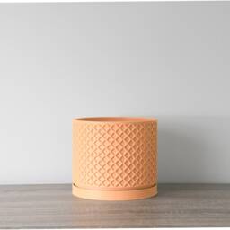 "Carolina Planter With Drainage & Saucer in Orange Sherbet, Lattice 3D-Printed Plant Pot, Small To Large Sizes 4"" 5"" 6"" 7"" 8" - thumbnail 3